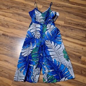 Tropical vacation resort beachy casual cruise wide leg jumpsuit Size 14 Colorful